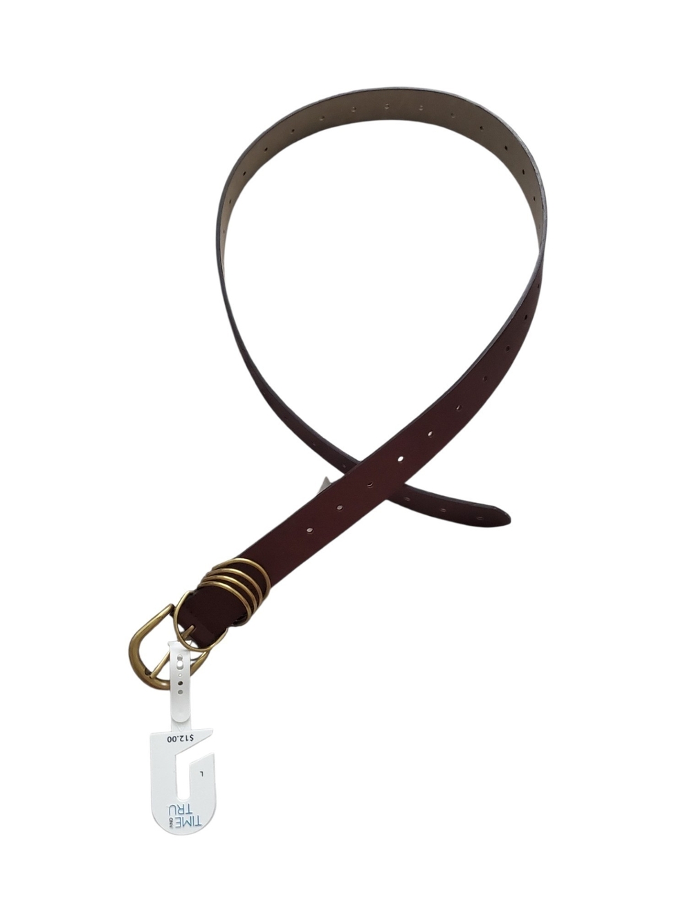 Time and Tru Brown Leather Belt with Gold-Tone Buckle
